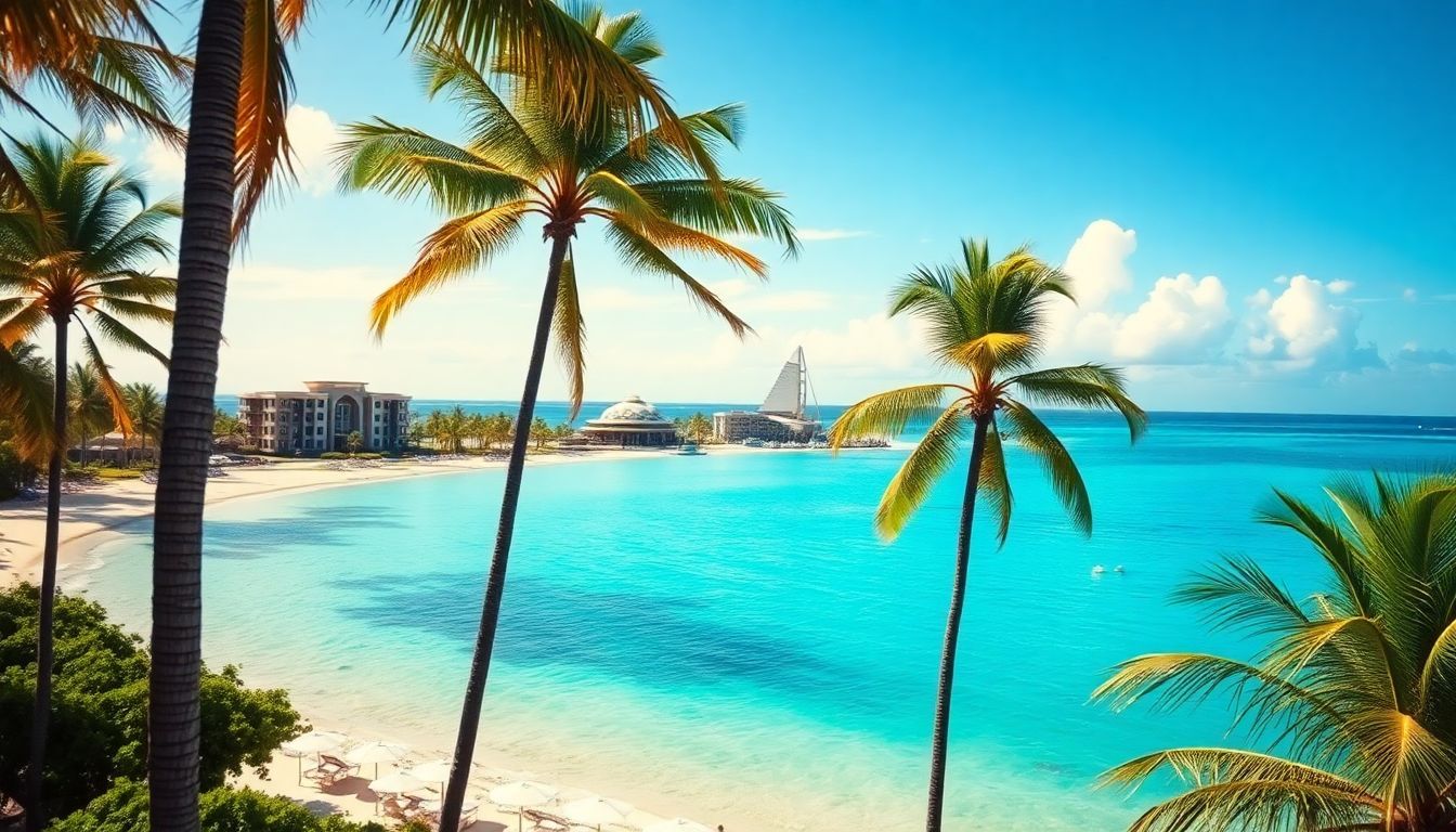 A serene beach in the Dominican Republic with clear turquoise waters.
